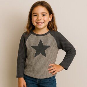 Shein Waffle Knit Raglan Long Sleeve Tee Star Graphic 10 Year Old